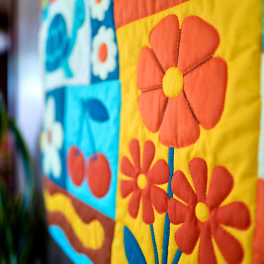 Garden Charms Quilt - Blue/Orange