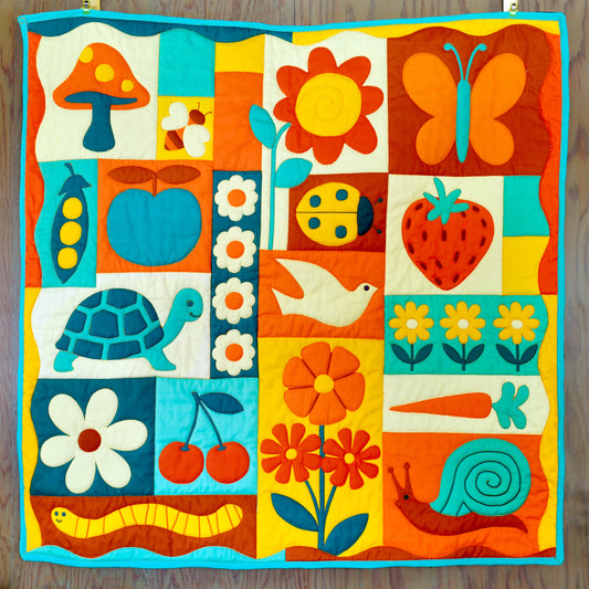 Garden Charms Quilt - Blue/Orange